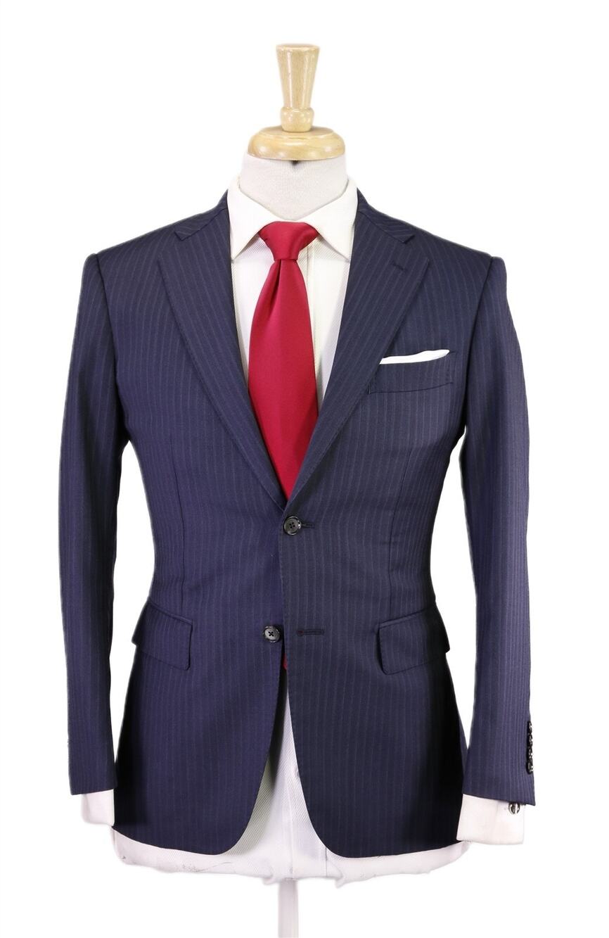 Paul Stuart Navy Blue w/ Purple Stripes 2-Btn Wool Suit 36S
